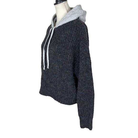 Aerie Offline Ribbed Knit Hooded Knit Sweater Charcoal Heather Gray Size Large - Picture 8 of 11